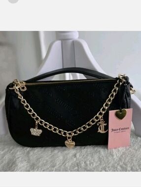 NWT Juicy Couture Not Your Babe Shoulder Bag Black Gold Chain Charms
